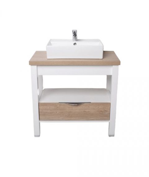 Mueble Oak 80cm Para Bacha Apoyar Blanco y Roble Campi