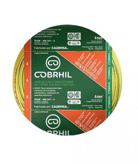 Cable unipolar Cobrhil verde/amarillo 4 mm x rollo 100 mts