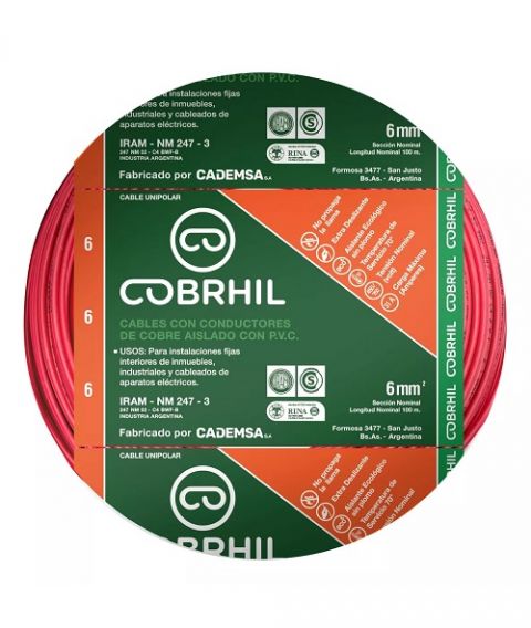 Cable unipolar rojo 6mm x rollo 100m Cobrhil